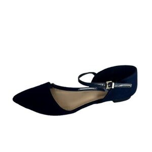 Kelly & Katie Women’s Navy Blue Faux Suede Pointed Toe Flat With Patent T-Strap